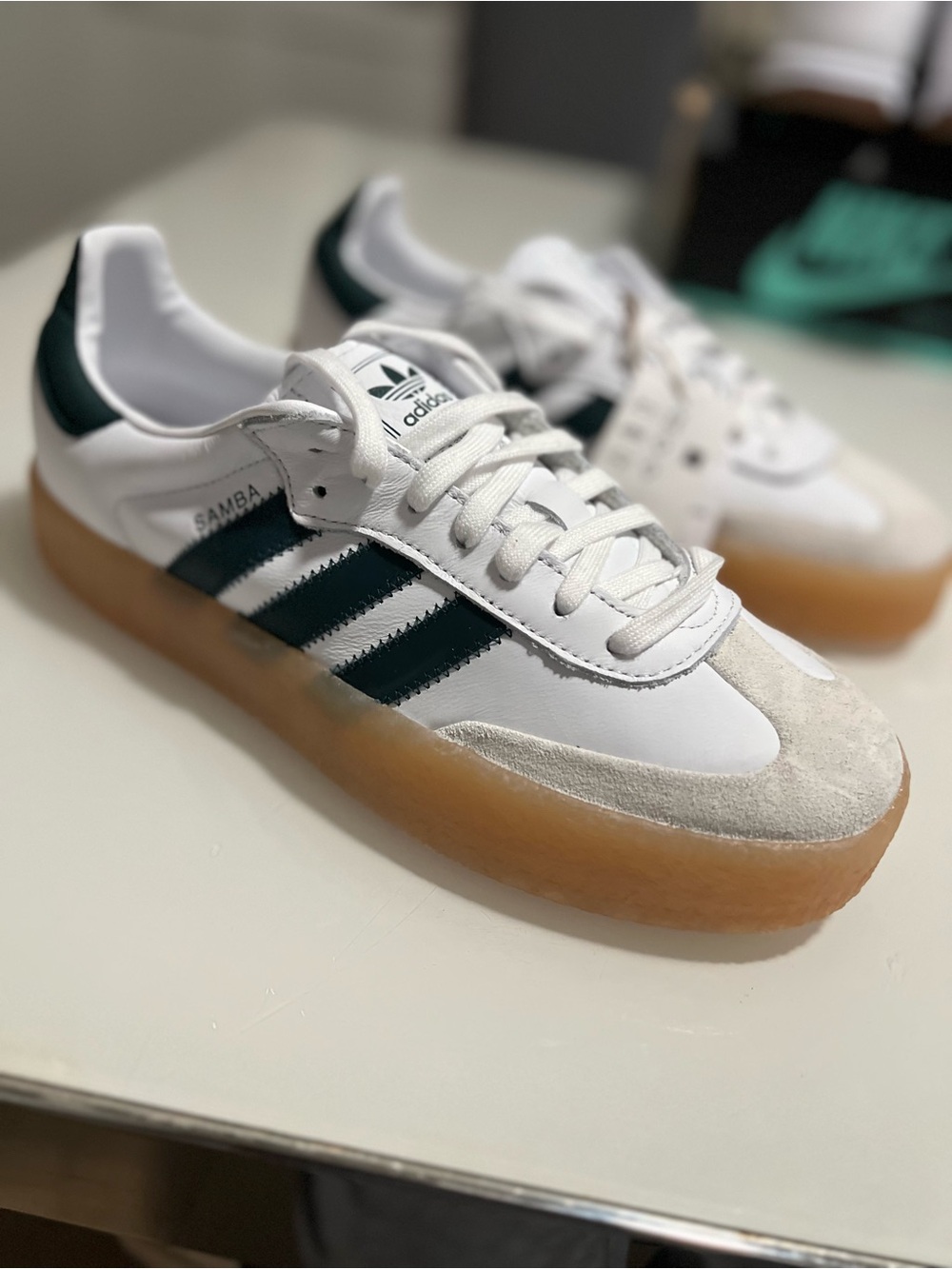 adidas Samba Gum Sole Sneakers - White / Dark Green WMNS SZ 9.5
